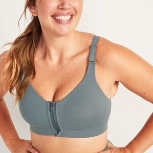 Old Navy Womens 36C PowerSoft Sports Bra High Support Zip Front Green EUC